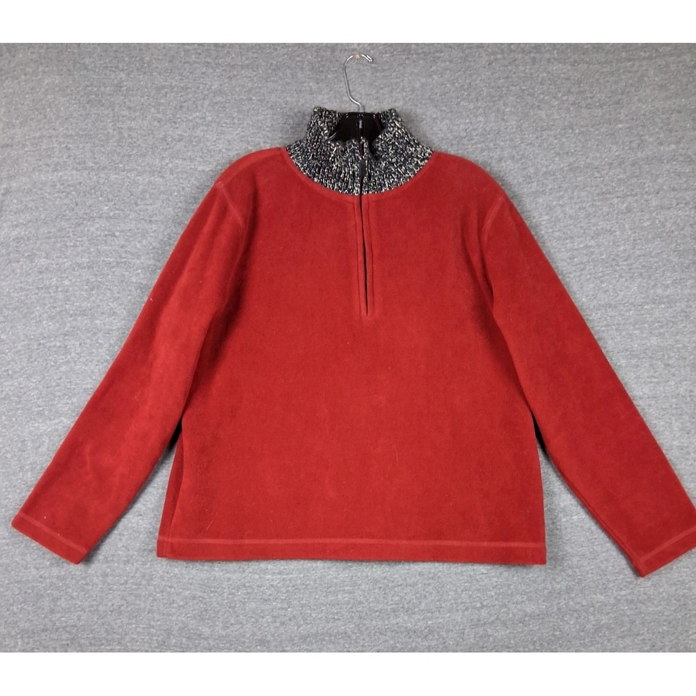 Eddie Bauer Womens Jacket XL Red Fleece 1/4 Zip Birch Valley Mock Neck Cabin PNW